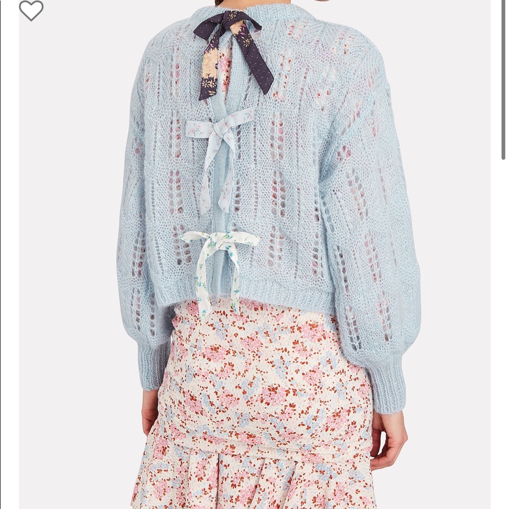LoveShackFancy Light Blue Open-Knit Bow-Back Sweater
